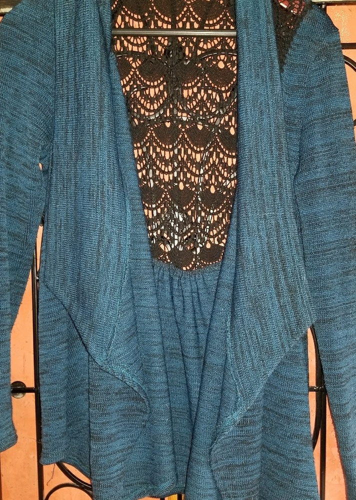 Blue and Black Lace Open Back Over Sweater